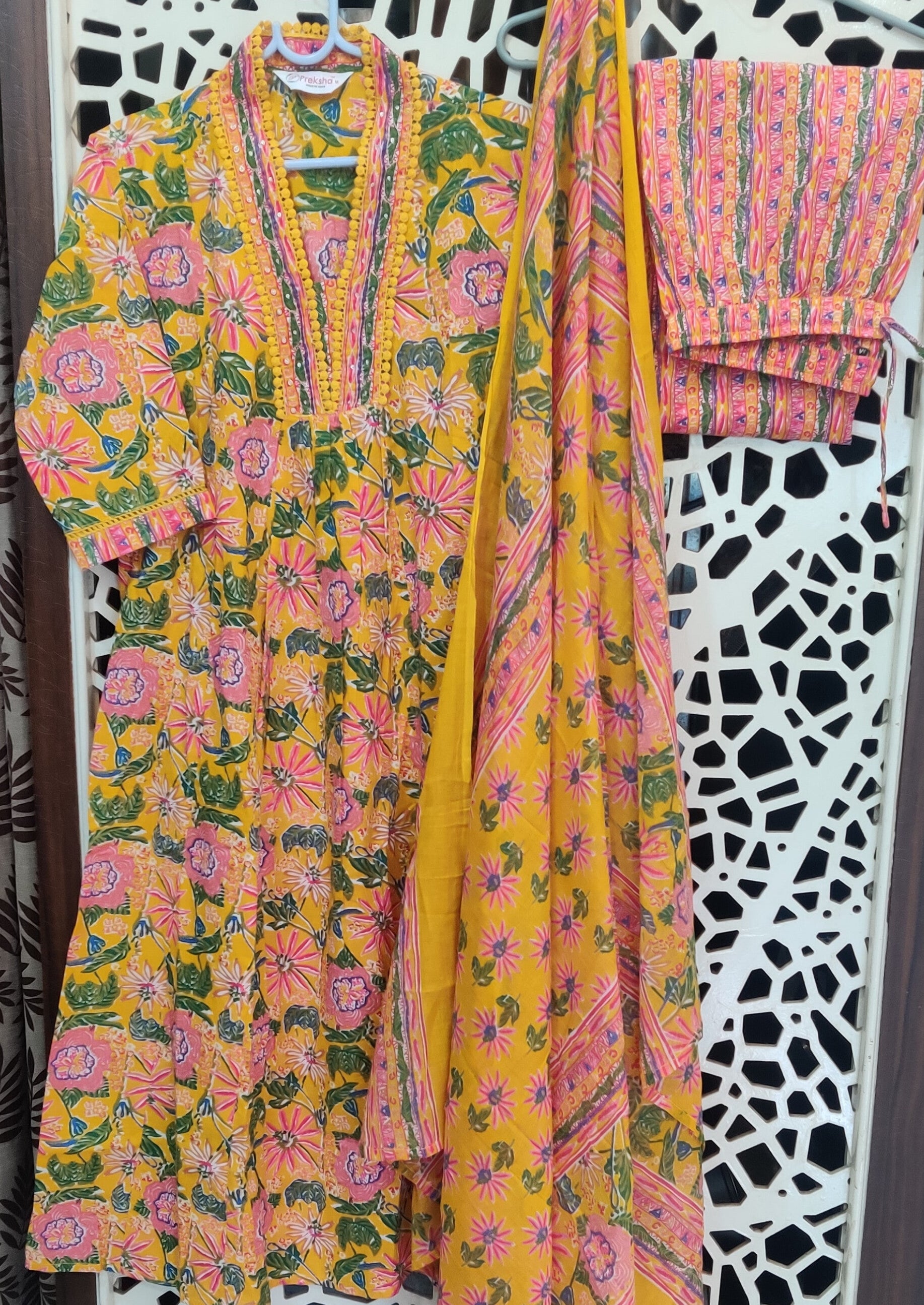 Pure cotton A-line kurta set