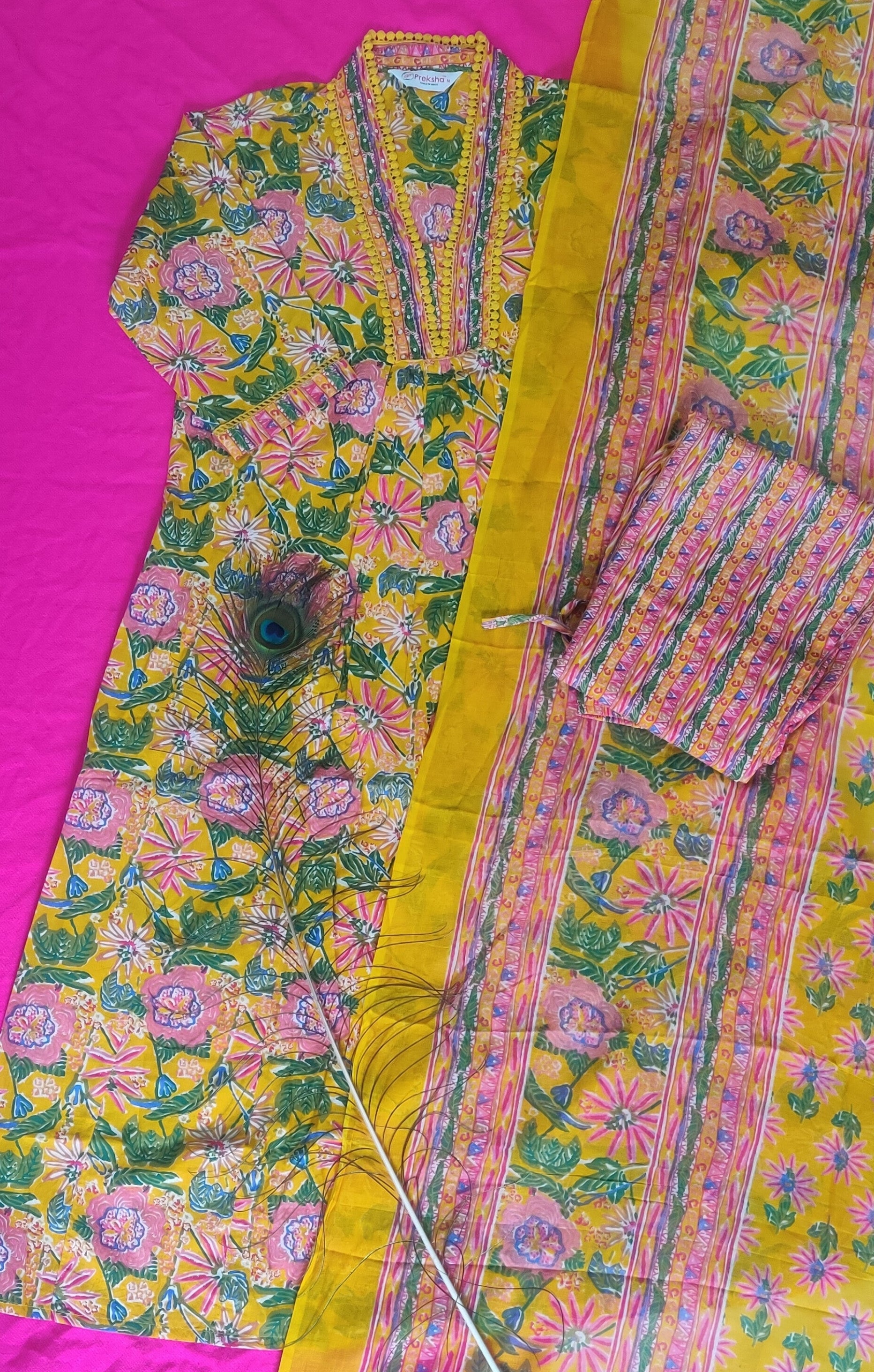 Pure cotton A-line kurta set